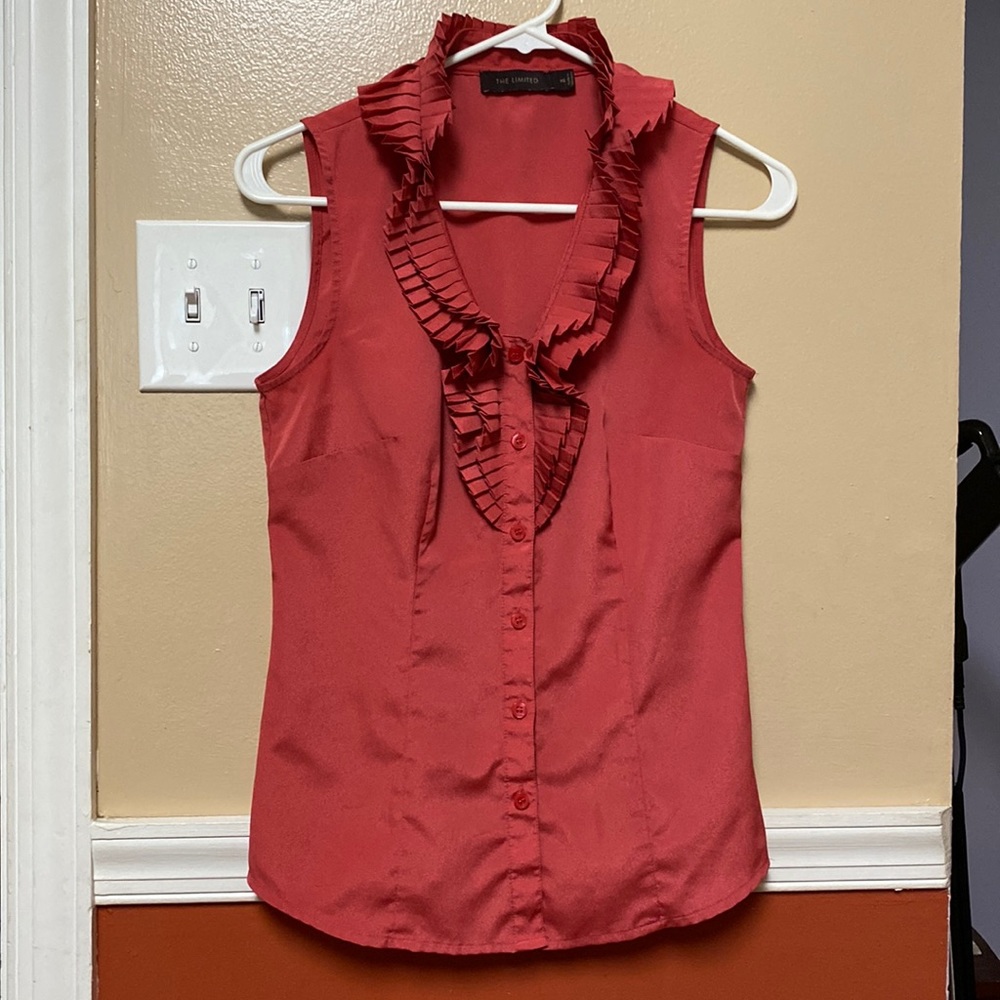 The Limited Silky Fuschia Pink Ruffled Sleeveless Blouse